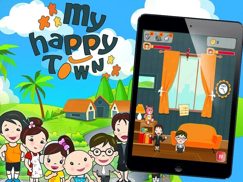 Colorful and vibrant cartoon cityscape from the 'My Happy Town' game.